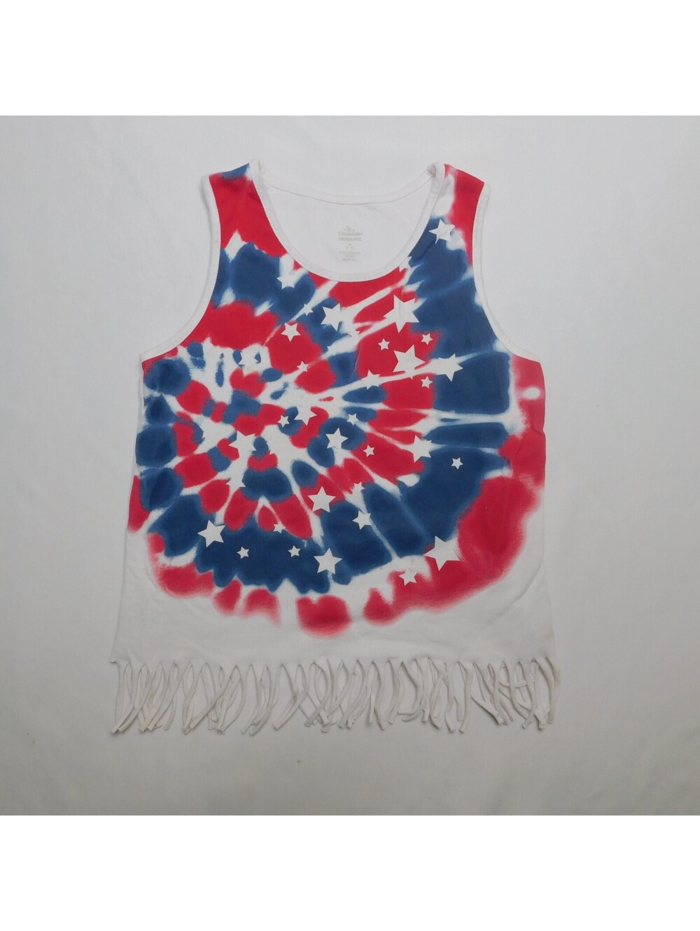 Celebrate Patriotic Girls Size M 7-8 Tie Dye Fringe Tank Top Stars Red White Blu